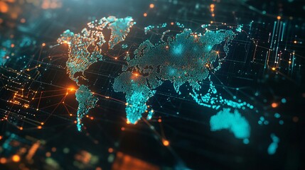 Fototapeta premium A Digital World Map with Interconnected Networks