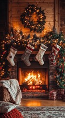 Cozy Christmas Mantel with Stockings and Decorations