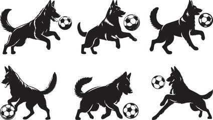 German shepherd playing football vector illustration