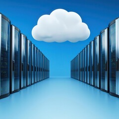 Obraz premium Virtual blueprint of cloud computing network above a mirrored datacenter, cuttingedge tech