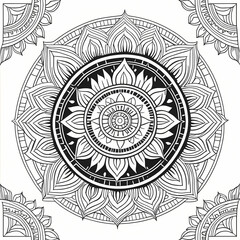  complex Intricate mandala design, featuring complex geometric patterns with with clear, bold lines.  white background,  coloring book page