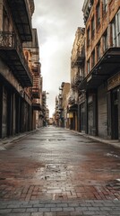 Quiet Downtown Street with Closed Shops