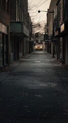 Deserted Downtown Street with Closed Shops at Dusk