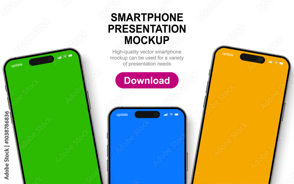 Poster smartphone mockup group front view with shadow, 3d mobile phones, high quality smart phone mockup fo