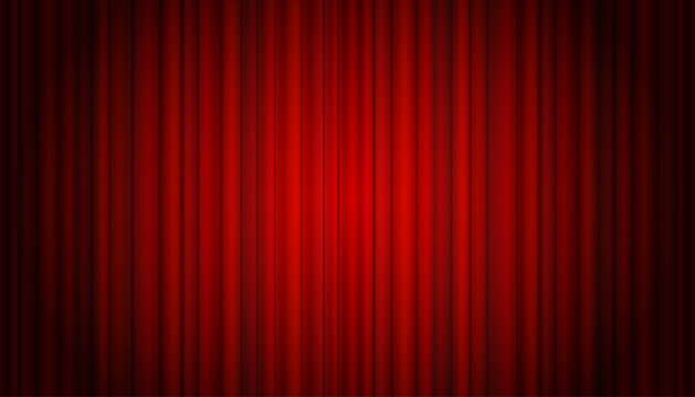 Modern red curtain background, closed mockup banner of theatre curtains on stage