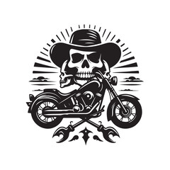 Vintage Harley and Skulls Silhouette Vector Illustration for Digital Art