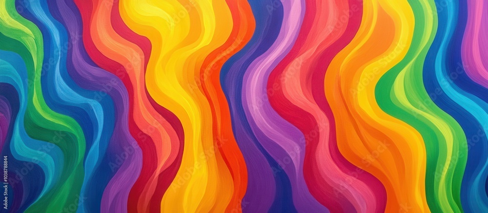 Poster vibrant, rainbow-colored patterns that twist and turn across the canvas, creating an uplifting and j