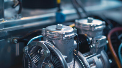 Fototapeta premium A close up of a car engine with two valves on it