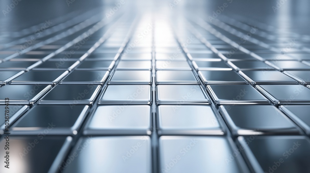 Aufkleber close-up view of a metallic grid surface with a soft reflective sheen, creating a modern industrial 