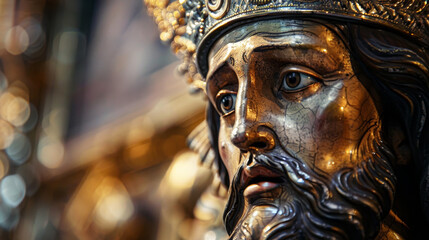 Obraz premium A gold statue of Jesus with a crown on his head