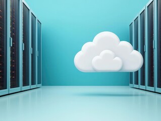 Obraz premium Glowing blueprint of cloud computing nodes floating in a minimalist datacenter, modern tech