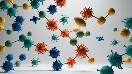 Abstract Representation Of Molecular Structures In A Futuristic Design With Blue, Green, And Orange Elements