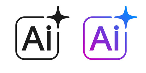 Artificial intelligence star logo generation, colored generate AI button, generated sign, chat with AI application, artificial intelligence online tool concept, command prompt to generate answer
