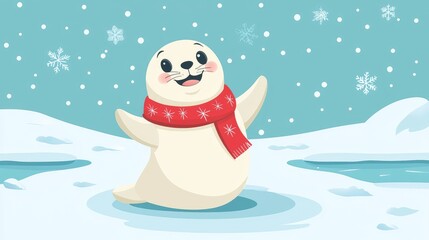 Fototapeta premium Joyful Seal in Festive Scarf Celebrating Winter