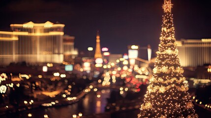 Festive Vegas Style Christmas Celebration With a Dazzling Tree Display Generative AI