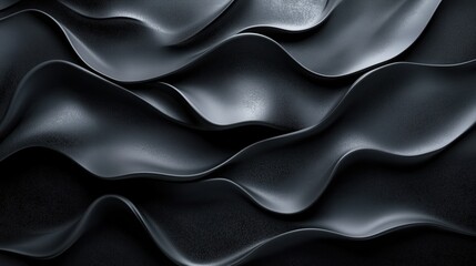 Obraz premium Elegant black wavy texture with smooth curves and shadows on a dark background.