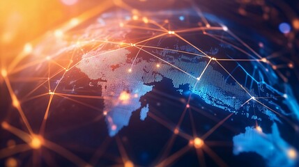 A World Map Interconnected by Glowing Lines and Dots