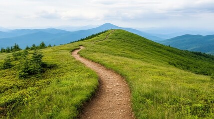 Scenic Hiking Trail Adventure, a vibrant path surrounded by lush greenery, towering trees, and breathtaking landscapes, inviting exploration and reflection in the great outdoors