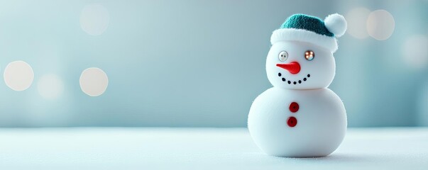 Snowman with button eyes and a twinkling red nose, adding holiday cheer