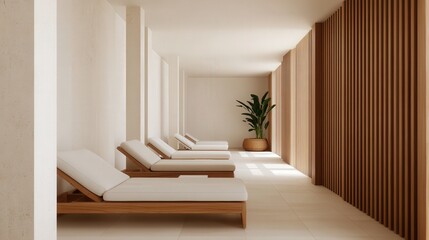 Fototapeta premium Tranquil Spa Retreat, serene environment promoting relaxation, soothing ambiance, open area inviting peaceful thoughts and wellness reflections, ideal for rejuvenation and calm.
