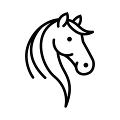 Minimalist vector icon of a horse head, suitable for equestrian themes, logos, or animal designs. Editable stroke.