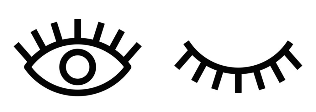 Minimalist vector icons of an open and closed eye, symbolizing vision, awareness, and privacy. Editable stroke.