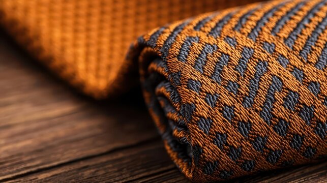 Closeup of a woven tie with intricate Thanksgiving patterns, Thanksgiving tie, artisanal fashion design