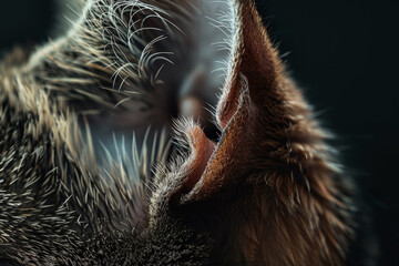 A close up of a cat's ear with a fuzzy texture