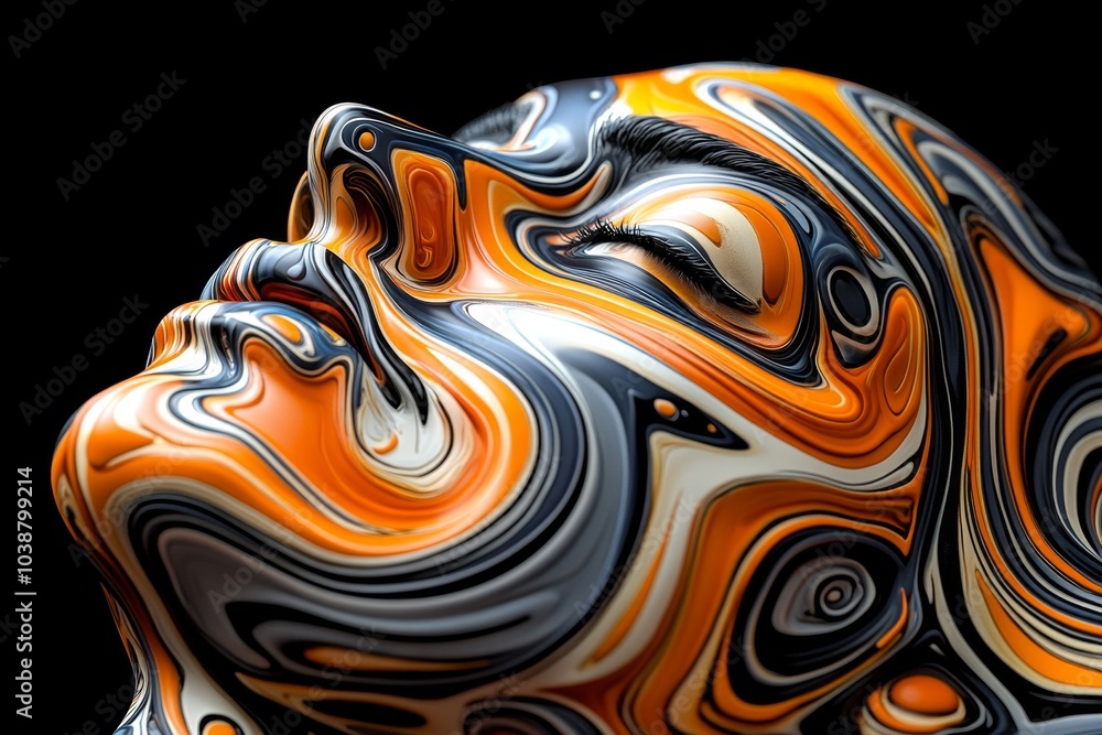 Aufkleber 3D digital rendering of a face, with different parts of the face shifting and morphing into abstract shapes, illustrating the fluidity of subjective identity