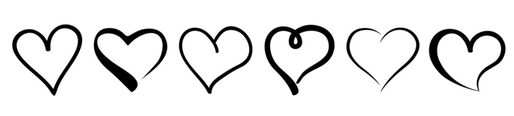 Heart set icons, romantic unique different hearts drawn hand collection, eternal heart love bonds, relation, half hearts designs
