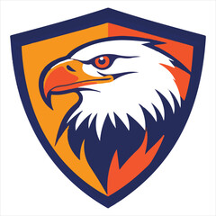 simple gamer style shield style sports logo with an eagle for a sports store, on a white background
