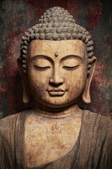 Serene Buddha Statue Close-Up with Tranquil Expression on Textured Background for Spiritual Designs