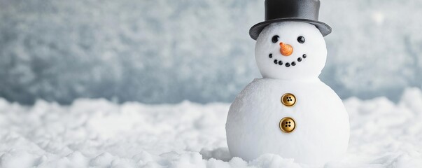 Obraz premium Snowman with old-fashioned brass buttons standing in the snow