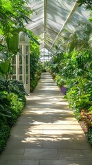 Serene Botanical Garden Hallway with Lush Greenery