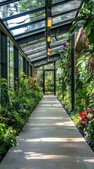 Serene Botanical Garden Hallway Amidst Lush Greenery