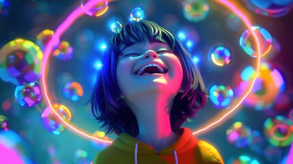 Fototapeta premium Joyful Cartoon Character with Colorful Halo