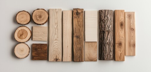 Symmetrical Wooden Elements Natural Beauty of Wood in Minimalist Still Life on White Background - Warm, Organic, Crafting Inspiration