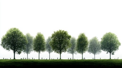 Obraz premium Ethereal Symmetry Serene Green Trees on White Background for Nature Blogs and Peaceful Concepts