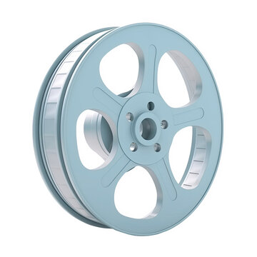 Film reel blue 3d icon PNG, cartoon style minimal on transparent, isolate on white background