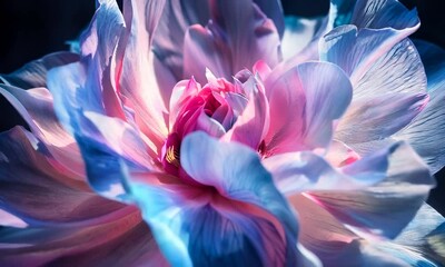 Exploring the beauty of abstract pink and blue flowers in a serene setting