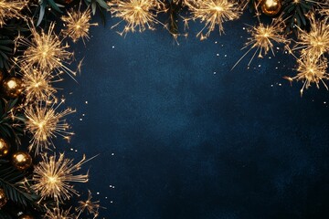 Radiant Sparkling Firecrackers on Dark Blue Textured Surface - Festive New Year's Eve Celebration