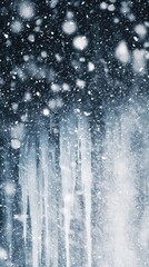 Obraz premium Frozen Waterfall in Snowstorm with Falling Snowflakes