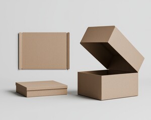 Minimalist Eco-Friendly Cardboard Boxes on White Background - Sustainable Packaging Concept