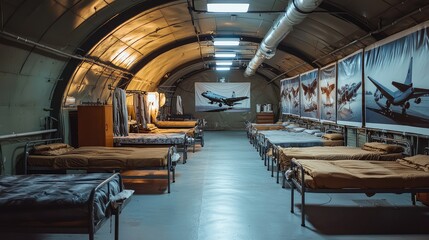 Spacious Barracks Interior with Neatly Made Beds