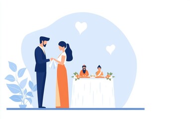 Illustration of a groom tying his tie while standing next to a wedding altar with Hindu gods, blending tradition and elegance