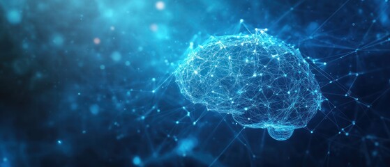 Naklejka premium A digital representation of a brain with interconnected nodes, symbolizing neural networks.