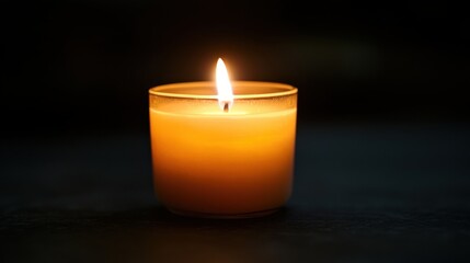 A lambent candle glowing in a dark room, casting soft shadows on the walls and creating a peaceful atmosphere.