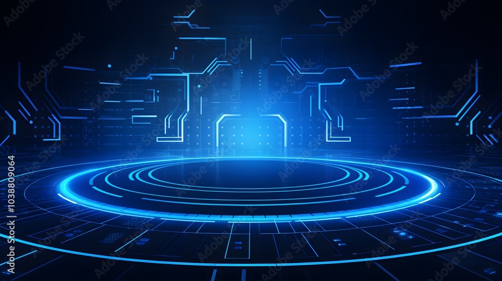 Poster blue abstract technology background circles digital hi-tech technology design background. concept in