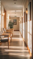 Obraz premium Serene Hospice Hallway with Soft Lighting