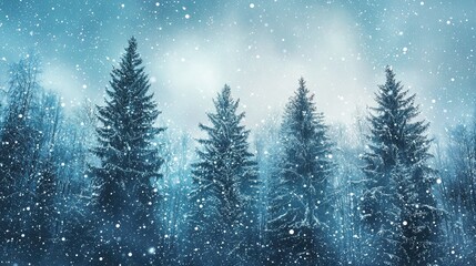 Serene Winter Forest with Softly Falling Snowflakes